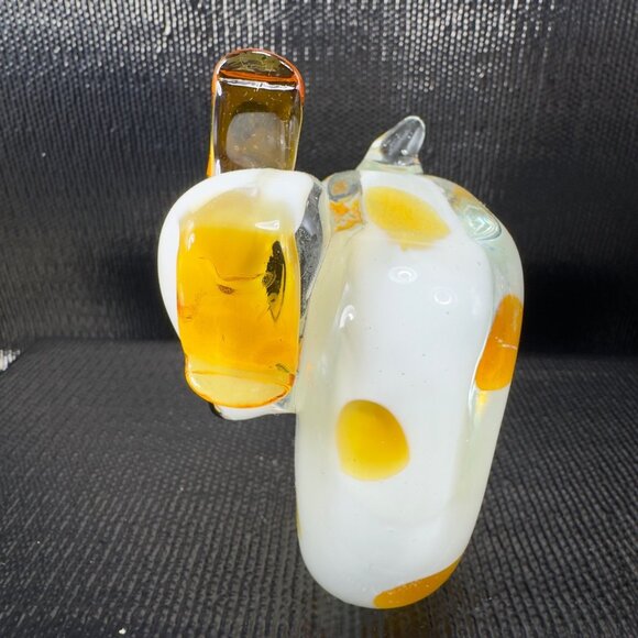 Pier 1 Art Glass Puppy Dog Figurine Paperweight White With Amber Dots Figure VTG - Picture 9 of 11